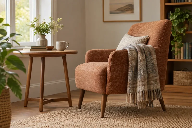 Illustrative chair and reading corner for an article about sitting discomfort.