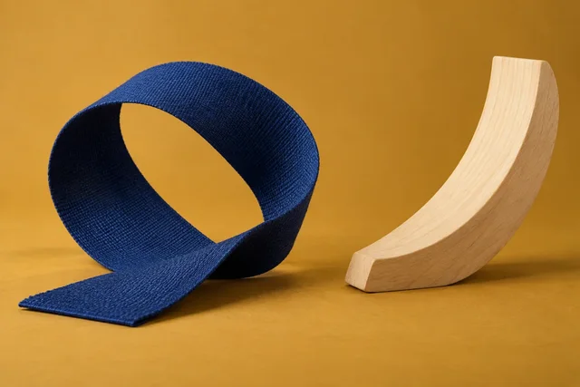 Illustrative woven ribbon and a solid wooden curve representing different approaches.