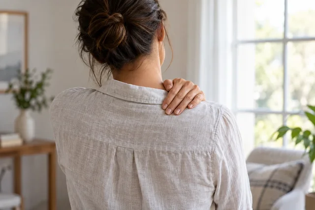 Illustrative person resting a hand on a shoulder.