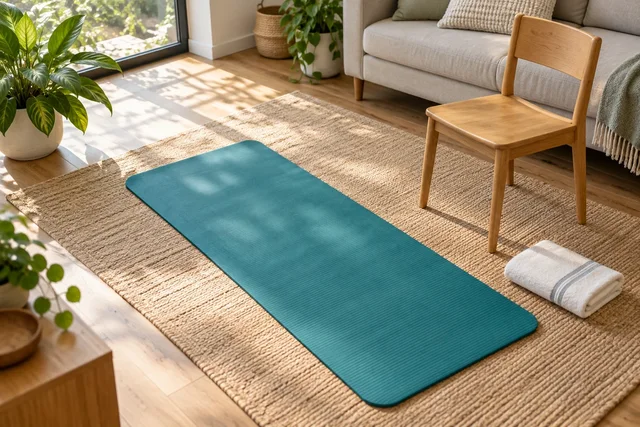 Illustrative mat and chair prepared for gentle movement.