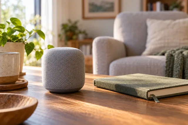Illustrative speaker and notebook for listening and learning.