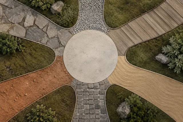 Illustrative converging paths representing different contributing factors.
