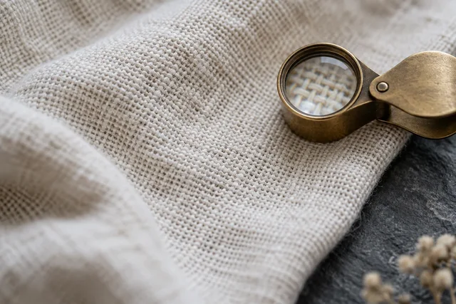 Illustrative close study of woven linen fibres in soft directional light.